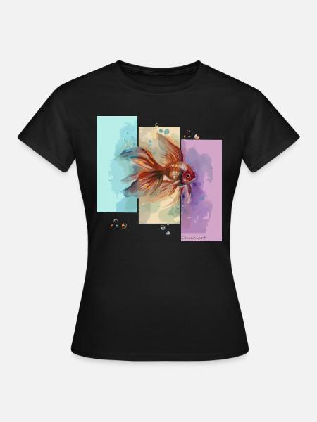 Goldene Fisch-Träume. - Frauen T-Shirt - Schwarz