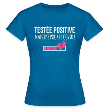 Testée Positive Annonce grossesse humour - T-shirt Femme - bleu saphir antique chiné - Devant - AI Model Female 172 dark (172cm)
