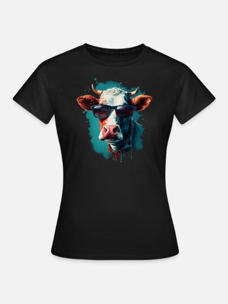 Une vache avec des lunettes de soleil - T-shirt Femme - noir