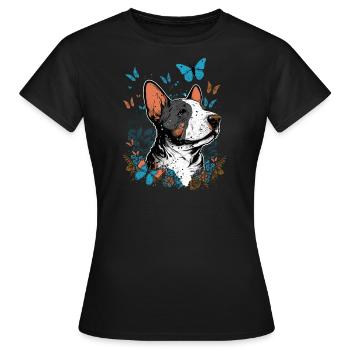 Joyeux bull terrier et papillon - T-shirt Femme - noir - Devant - AI Model Female 172 dark (172cm)