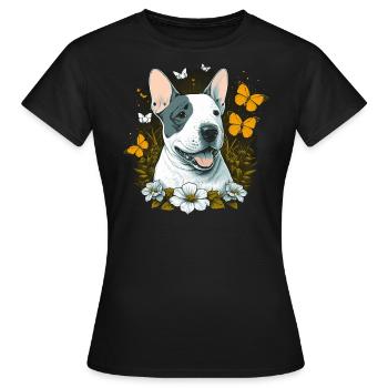 Joyeux bull terrier avec des fleurs - T-shirt Femme - noir - Devant - AI Model Female 172 dark (172cm)