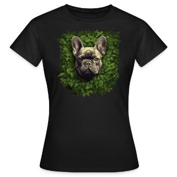 French bulldog looking out of the bushes - Women's T-Shirt - black - Front - AI Model Female 172 dark (172cm)