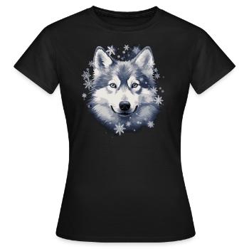 Husky Hund und Schneeflocken - Frauen T-Shirt - Schwarz - Vorne - AI Model Female 172 dark (172cm)