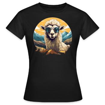 Un mouton avec des lunettes de soleil dans les montagnes - T-shirt Femme - noir - Devant - AI Model Female 172 dark (172cm)