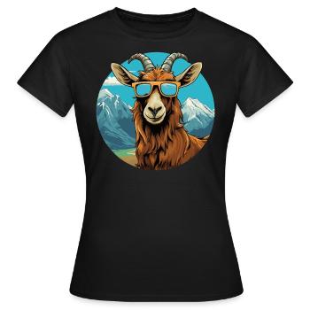 Une chèvre avec des lunettes de soleil dans les montagnes - T-shirt Femme - noir - Devant - AI Model Female 172 dark (172cm)