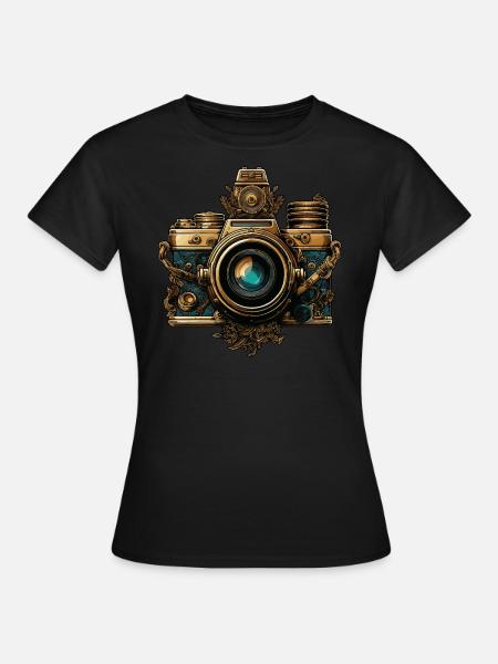 Steampunk Fotoapparat - Frauen T-Shirt - Schwarz