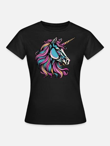 Buntes Einhorn - Frauen T-Shirt - Schwarz