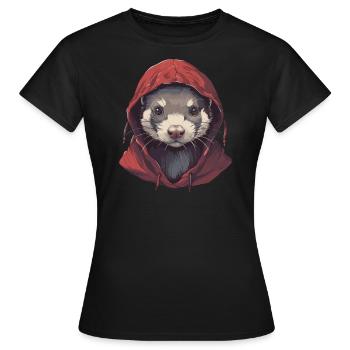 Cooles Frettchen mit Kapuze - Frauen T-Shirt - Schwarz - Vorne - AI Model Female 172 dark (172cm)