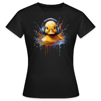 Entenbaby hört Musik mit Kopfhörern - Frauen T-Shirt - Schwarz - Vorne - AI Model Female 172 dark (172cm)