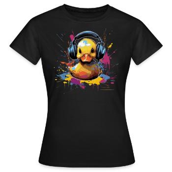 Gummiente hört Musik mit Kopfhörern - Frauen T-Shirt - Schwarz - Vorne - AI Model Female 172 dark (172cm)
