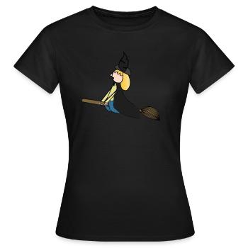 Witch on a broomstick - Women's T-Shirt - black - Front - AI Model Female 172 dark (172cm)
