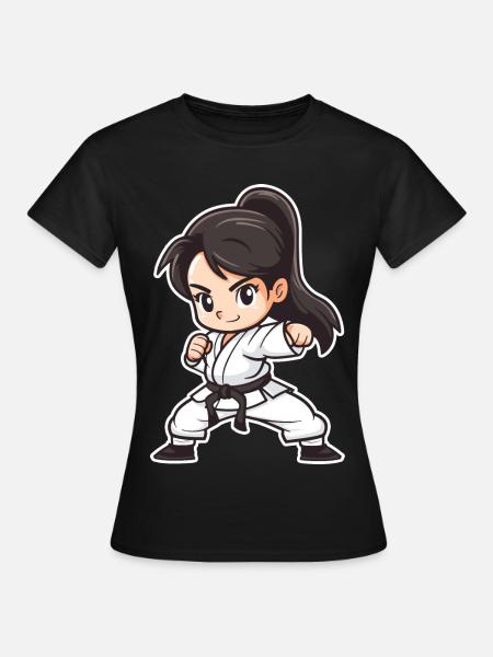 Karate Mädchen Cartoon Stil - Frauen T-Shirt - Schwarz
