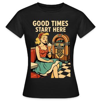 Retro 50s Diner Pin-Up Girl Milkshake Poster - Women's T-Shirt - black - Front - AI Model Female 172 dark (172cm)