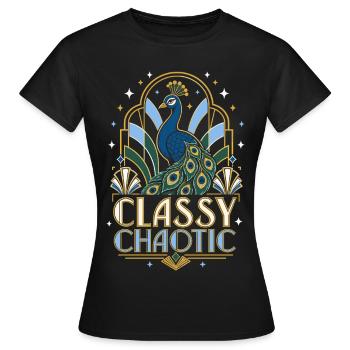 Art déco paon chaotique et élégant - T-shirt Femme - noir - Devant - AI Model Female 172 dark (172cm)