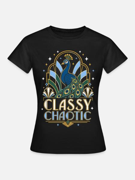 Classy Chaotic Pfau Art Deco - Frauen T-Shirt - Schwarz