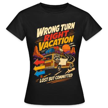 Mauvais tournant, bon chemin, humour de voyage en route de vacances - T-shirt Femme - noir - Devant - AI Model Female 172 dark (172cm)