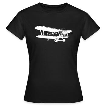 Flugzeug Propeller Doppeldecker T-Shirt - Frauen T-Shirt - Schwarz - Vorne - AI Model Female 172 dark (172cm)