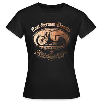 East German Classics - KR51 - Simson Schwalbe - Frauen T-Shirt - Schwarz - Vorne - AI Model Female 172 dark (172cm)