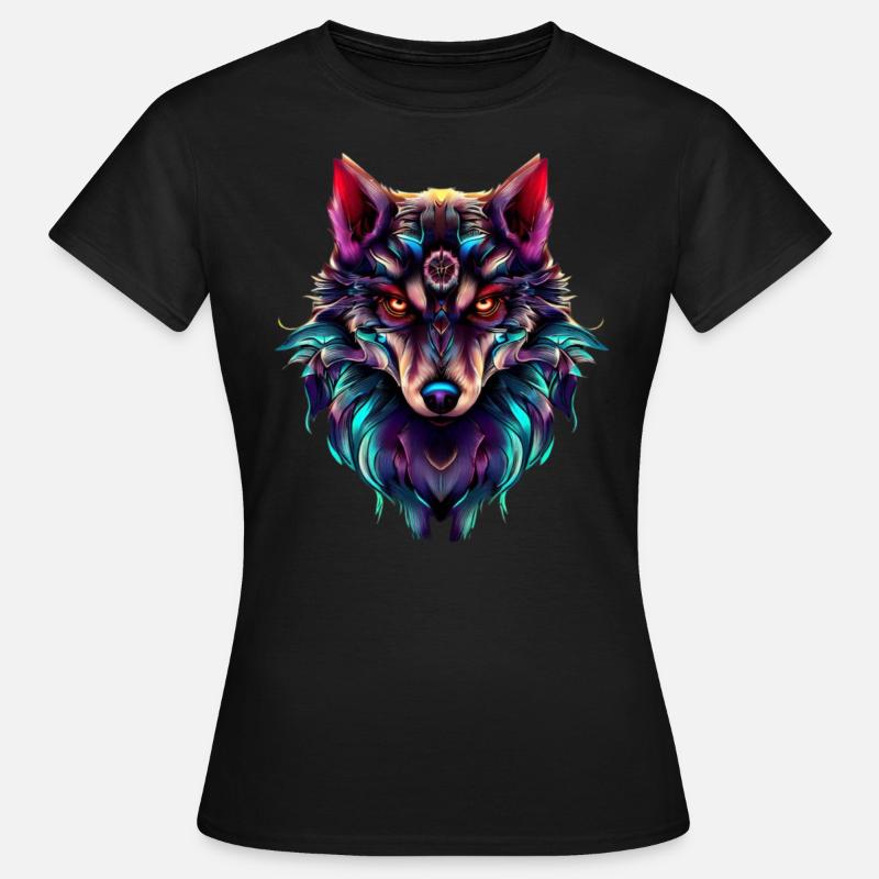 Wolf's Head Synthwave Wolf - Women's T-Shirt - black