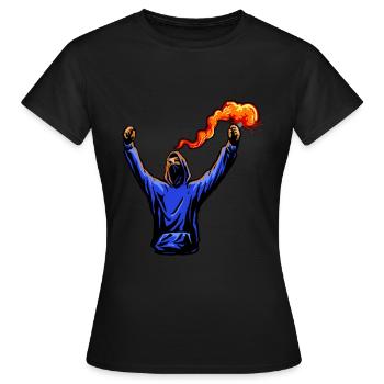 Fußball Ultra mit Pyrotechnik - Frauen T-Shirt - Schwarz - Vorne - AI Model Female 172 dark (172cm)