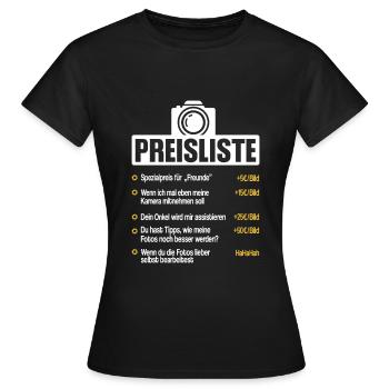 Fotografen Preisliste lustig - Frauen T-Shirt - Schwarz - Vorne - AI Model Female 172 dark (172cm)