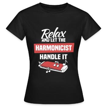 Mundharmonika lustig Mundharmonikaspieler - Frauen T-Shirt - Schwarz - Vorne - AI Model Female 172 dark (172cm)