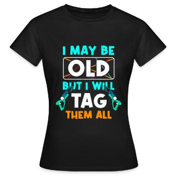 Laser Tag Funny Laser Gun Laser Tag Laser Beam - T-shirt Femme - noir - Devant - AI Model Female 172 dark (172cm)