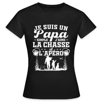 Je suis un papa simple j'aime la chasse et l'apéro - T-shirt Femme - noir - Devant - AI Model Female 172 dark (172cm)