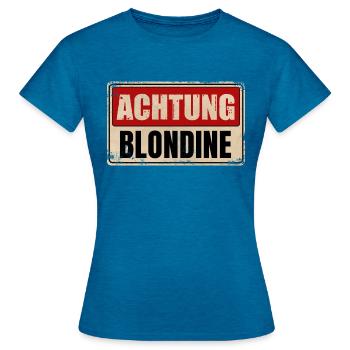 ATTENTION BLONDE - Women's T-Shirt - antique blue sapphire heather - Front - AI Model Female 172 dark (172cm)