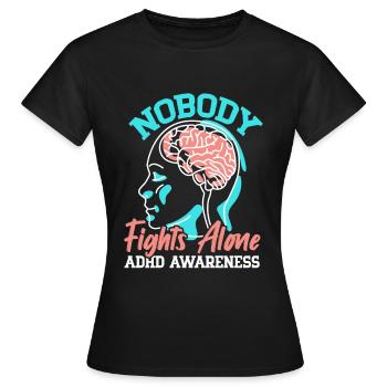 Personne ne se bat seul Conscience du TDAH Neurodivers - T-shirt Femme - noir - Devant - AI Model Female 172 dark (172cm)