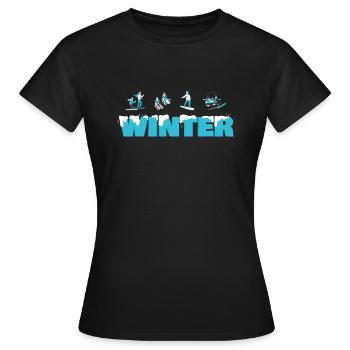 Winter Family Ski Sledges and Snowboarders - Women's T-Shirt - black - Front - AI Model Female 172 dark (172cm)