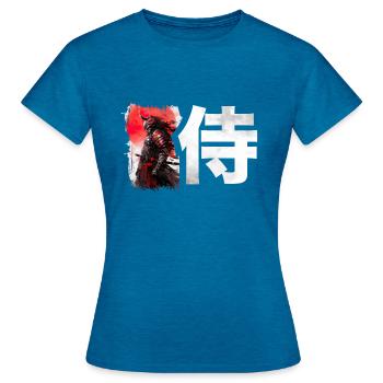 Japanese Kanji SAMURAI - Anime Shirt - Women's T-Shirt - antique blue sapphire heather - Front - AI Model Female 172 dark (172cm)