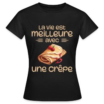 Crêpes Bretagne humour crêpe - T-shirt Femme - noir - Devant - AI Model Female 172 dark (172cm)