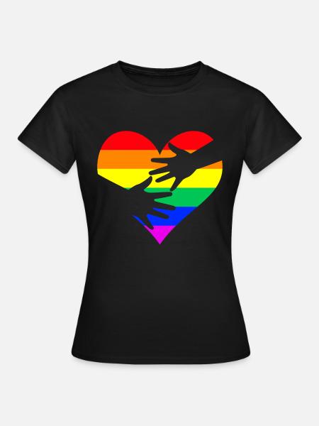 Regenbogen Herz Hände LGBTQ CSD - Frauen T-Shirt - Schwarz