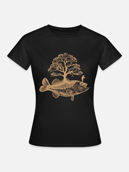 Fisch wächst Baum – Angler Design - Frauen T-Shirt - Schwarz