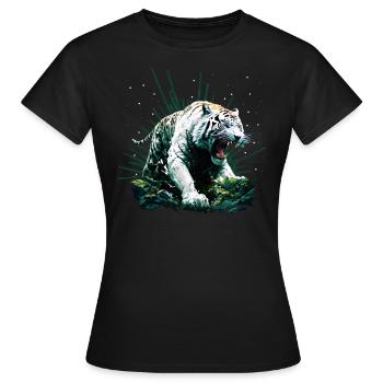White angry roaring tiger in the jungle - Women's T-Shirt - black - Front - AI Model Female 172 dark (172cm)