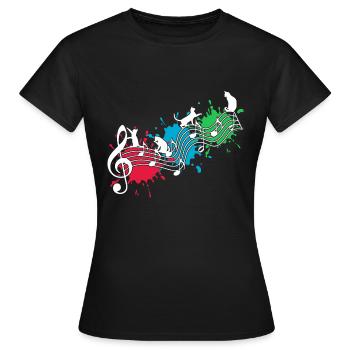 Funny cats note lines color blots - Women's T-Shirt - black - Front - AI Model Female 172 dark (172cm)