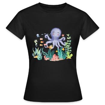 nous aimons le calmar de l’océan - T-shirt Femme - noir - Devant - AI Model Female 172 dark (172cm)