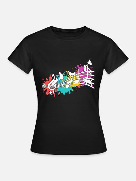 Lustige Katzen Notenlinien Farbkleckse - Frauen T-Shirt - Schwarz