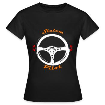 Slalom Pilot Lenkrad Motorsport - Frauen T-Shirt - Schwarz - Vorne - AI Model Female 172 dark (172cm)