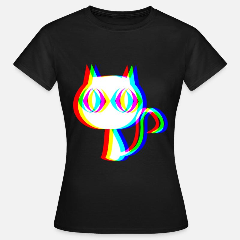EDM Cat Rave stil Glitch stil - Dame-T-shirt - sort