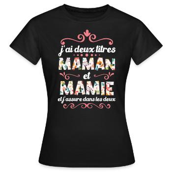 J’ai Deux Titres Maman Et Mamie - T-shirt Femme - noir - Devant - AI Model Female 172 dark (172cm)