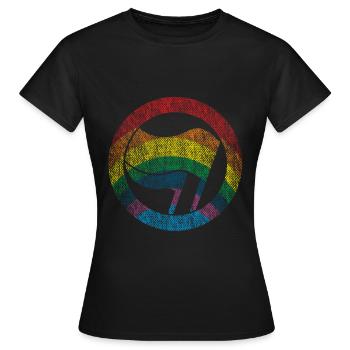 REGENBOGEN ANTIFA FAHNE - Frauen T-Shirt - Schwarz - Vorne - AI Model Female 172 dark (172cm)