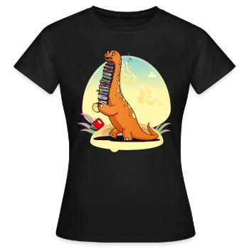 Dinosaurier Buch Dino Bücher Leseratte Geschenk - Frauen T-Shirt - Schwarz - Vorne - AI Model Female 172 dark (172cm)
