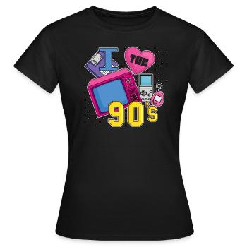 Retro 90s Ära Vintage Neunziger 90er - Frauen T-Shirt - Schwarz - Vorne - AI Model Female 172 dark (172cm)