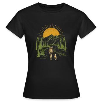 Hund und Herrchen Wandern - Frauen T-Shirt - Schwarz - Vorne - AI Model Female 172 dark (172cm)