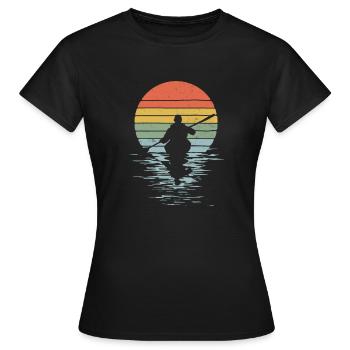 Kajak Vintage Horizont Motiv Geschenk - Frauen T-Shirt - Schwarz - Vorne - AI Model Female 172 dark (172cm)