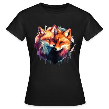 Fuchs Polygon Valentinstag Füchse Paar Low Poly - Frauen T-Shirt - Schwarz - Vorne - AI Model Female 172 dark (172cm)