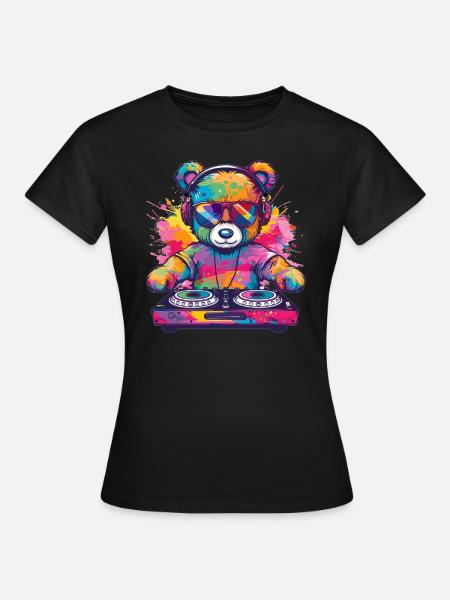 Bunter DJ Teddy - Frauen T-Shirt - Schwarz
