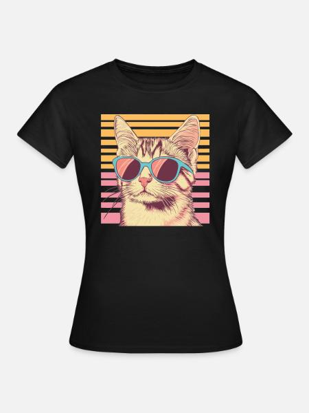 Retro Katze mit Sonnenbrille - Frauen T-Shirt - Schwarz